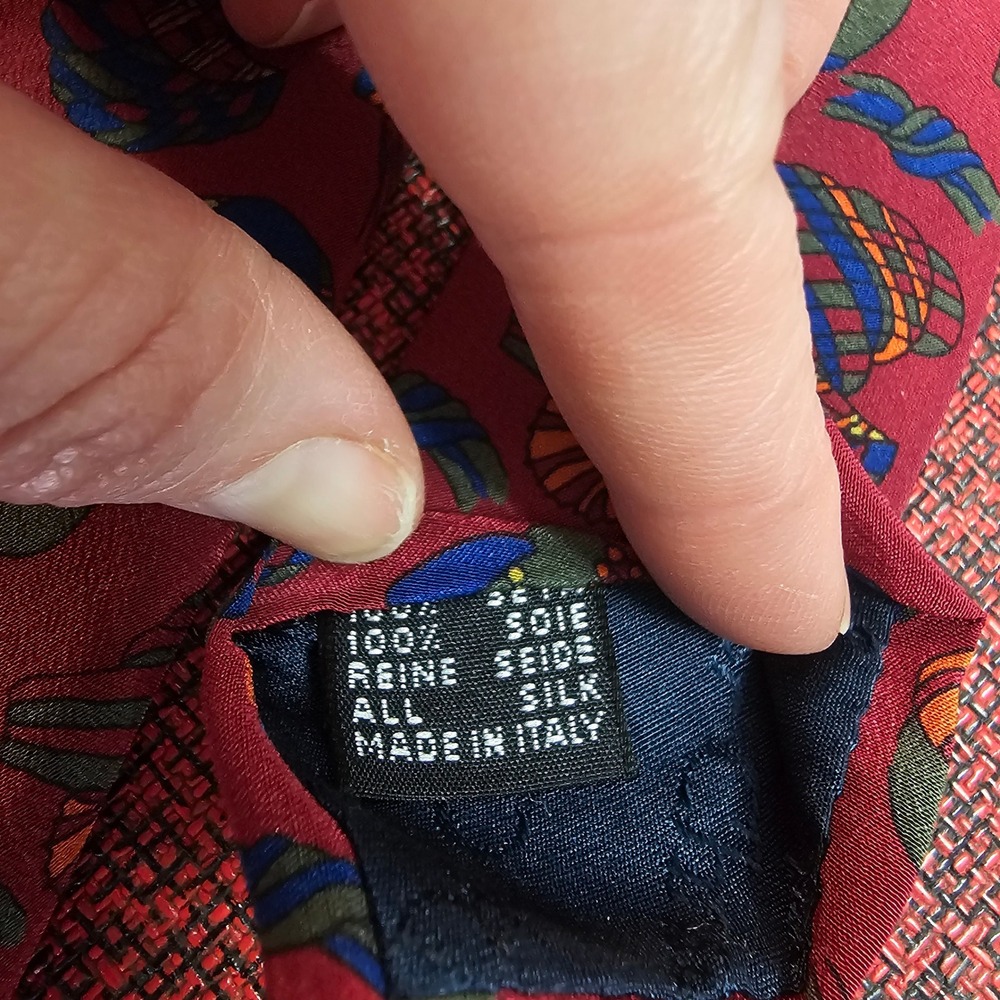 Vintage 90s Christian Dior Monsieur Silk Tie Red Italian Novelty Pattern Luxury - Picture 5 of 7